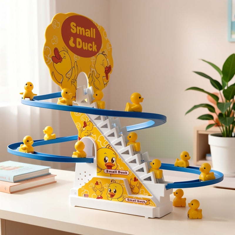 Ensemble de 6 canetons électriques monte-escaliers, jouet toboggan pour canards jaunes avec lumières et musique pour tout-petits garçons et filles, jouet interactif pour bébé, cadeau idéal pour Pâques, Halloween, Noël et les anniversaires