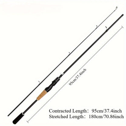Canne à pêche en fibre de carbone 180 cm avec poignée en bois – Canne casting légère à deux sections, action moyenne, pour toutes les eaux, pêche au bar en eau douce et en mer, pour hommes et femmes