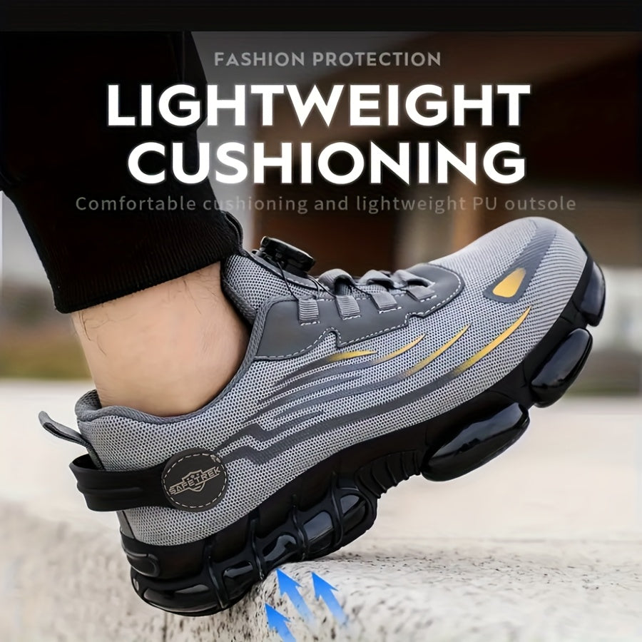 Chaussures de sécurité à embout d'acier pour hommes et femmes – Baskets de protection légères et respirantes avec semelle antidérapante, bout rond, coupe basse – Idéales pour la construction, l'entrepôt, l'extérieur et le camping (Noir/Gris, US 5–12,5)