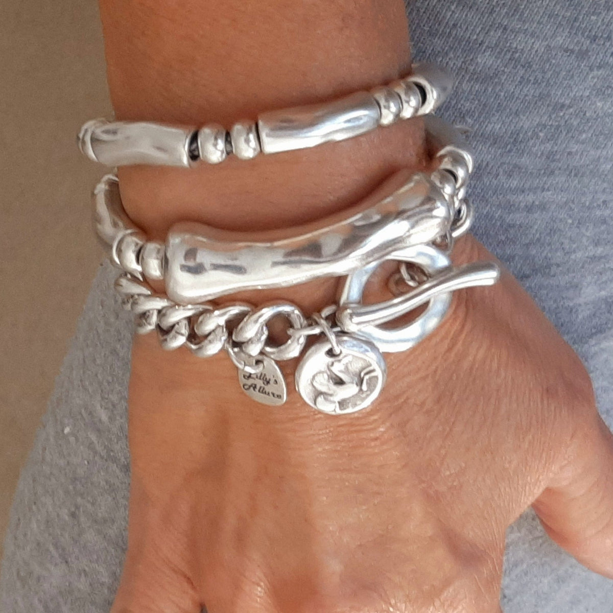 Lot de 3 bracelets joncs épais en argent 925 pour femme – Bracelets statement audacieux, style hip-hop et punk, empilables, plaqué argent, parure superposée pour toutes les occasions
