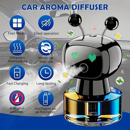 Désodorisant pour voiture robot intelligent, rechargeable par USB, pulvérisation automatique, écran d'expression IA, diffuseur de parfum automatique réglable sur 4 niveaux, décoration de voiture, cadeau