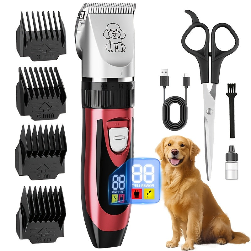 Kit de toilettage pour chien, tondeuse électrique sans fil silencieuse – batterie au lithium rechargeable, tondeuse pour poils épais avec ciseaux et peigne pour chiens et chats de petite et grande taille, plusieurs options de kit disponibles