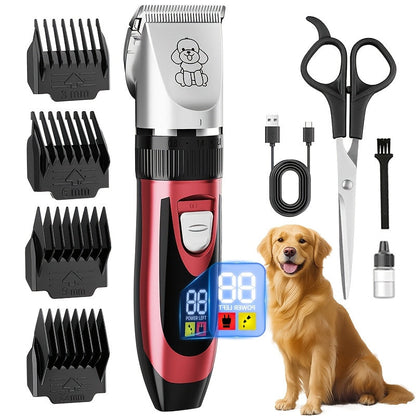 Kit de toilettage pour chien, tondeuse électrique sans fil silencieuse – batterie au lithium rechargeable, tondeuse pour poils épais avec ciseaux et peigne pour chiens et chats de petite et grande taille, plusieurs options de kit disponibles
