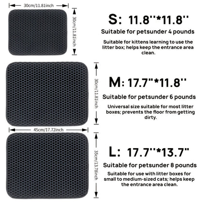Double Layer Cat Litter Mat Anti-Leak Anti-Splash - Dual Layer Filtration Trapping Mat for Litter Box, Waterproof Non-Slip Cat Litter Trapper for Hardwood & Carpet, Easy to Clean, S/M/L Sizes Available
