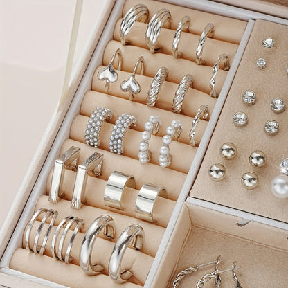 Ensemble de 102 boucles d'oreilles pour femmes – Styles géométriques, strass et anneaux torsadés, tiges en acier inoxydable hypoallergénique, cadeau de luxe léger pour le quotidien, les fêtes et les vacances