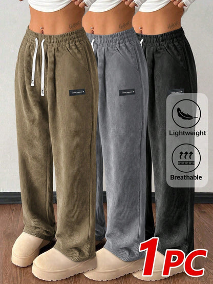 Pantalon droit en velours côtelé pour femme, décontracté avec cordon de serrage, taille élastique et poches vintage – Pantalon doux et respirant pour l'automne et l'hiver, 6 couleurs, XS-XXL