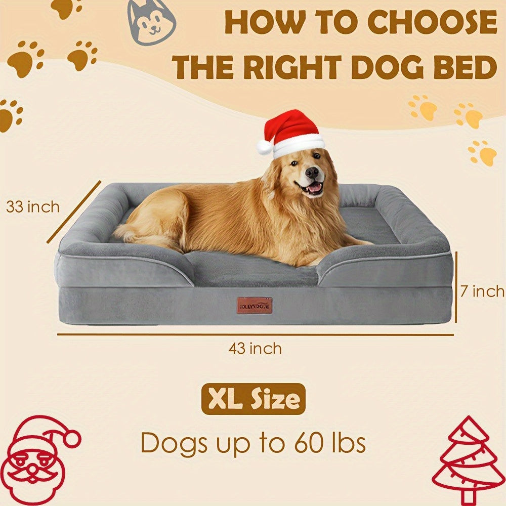 Canapé-lit pour chien extra large, 100 % mousse de soutien, traversin sur 4 côtés, housse amovible et lavable, fond antidérapant, soutien articulaire, lit pour animal de compagnie doux et chaud, gris, M L XL XXL, toutes races