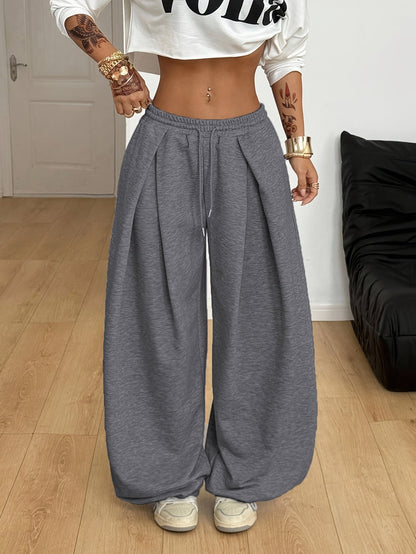Pantalon femme style Y2K, taille basse à cordon de serrage, coupe ample, jambes larges, style urbain décontracté, gris clair, printemps été, XS-XL