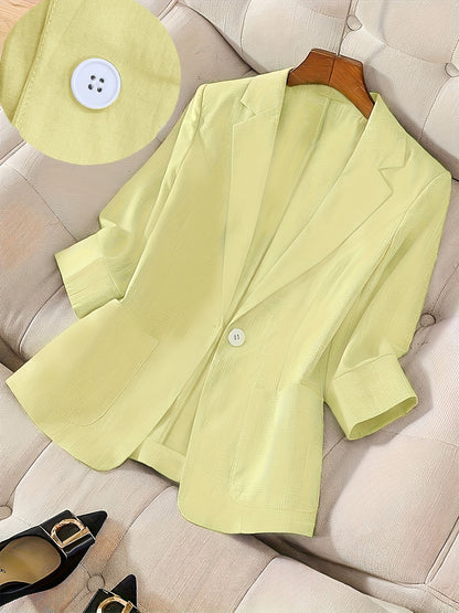 Women's Single Button Blazer Jacket 3/4 Sleeve Lightweight Suit Coat | Elegant Casual Outerwear for Spring Summer Fall | Office Work Business Professional Solid Color Blazer S M L XL XXL
