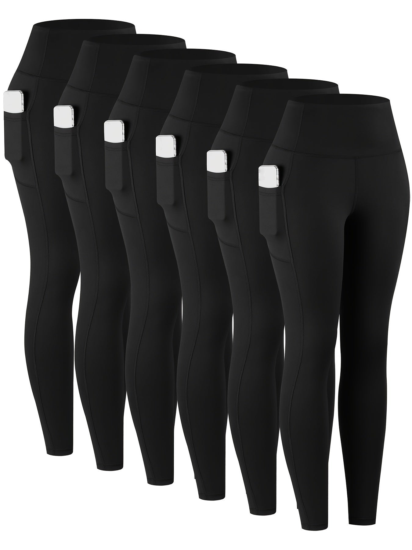 Women's High Waist Leggings with Pockets 6 Pack Buttery Soft Tummy Control Yoga Pants Multicolor S-XXL