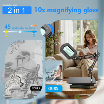 15X Magnification LED Magnifying Glass Lamp with Adjustable Arm & Clamp Base – Dimmable 3-Color Light, USB-Powered Desk Magnifier for Reading, Crafts, Manicure, Sewing & Precision Work (Black/White)