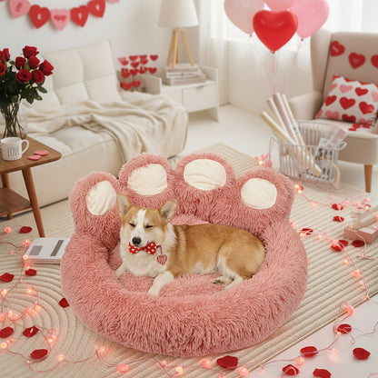 Lit pour chien et chat en forme de patte d'ours – Coussin rond apaisant, chaud et doux en peluche pour animal de compagnie avec foulard bonus, S M L XL 2XL Café Rose Gris Marron pour chiens et chats de petite, moyenne et grande taille