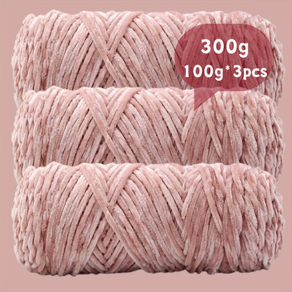 Fil chenille velours, lot de 3 pelotes de 300 g (3 x 100 g), laine douce et épaisse pour tricot et crochet, 47 couleurs, idéal pour débutants, artisanat de luxe pour pulls, écharpes, bonnets, poupées, sacs, amigurumi et projets DIY