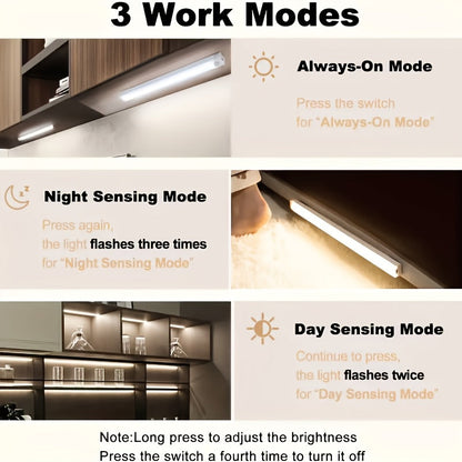 Lampes d'armoire à détecteur de mouvement LED rechargeables par USB, 6, 9, 12 pièces, veilleuse sans fil, 3 modes réglables pour chambre, escalier, cuisine, placard, sous armoire, lecture au chevet, couloir, éclairage domestique