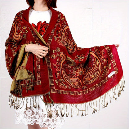 Écharpe châle en jacquard cachemire à motif cachemire avec franges pour femme, style bohème ethnique, accessoire doux et chaud pour le voyage, les festivals ou le quotidien, 8 couleurs