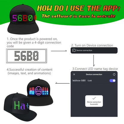 Casquette LED programmable contrôlée par application avec texte défilant et animation, casquette lumineuse unisexe réglable, intelligente, pour fête, mariage, Saint-Valentin, carnaval, festival, hommes et femmes
