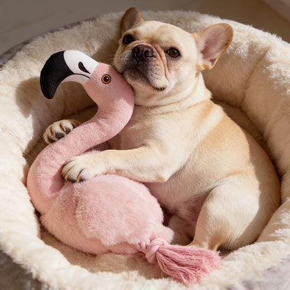 Jouet pour chien Flamingo avec couineur - Peluche double épaisseur résistante aux déchirures avec couineur intégré, corde et pompons, grand jouet interactif à tirer et à mâcher pour soulager l'anxiété, l'hygiène dentaire, chiots et chiens adultes