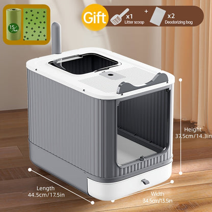 Grande litière fermée pour chat avec couvercle - Conception couverte pour le contrôle des odeurs et une grande intimité, toilette pour chat moderne et facile à nettoyer pour plusieurs chats, inclut des sacs poubelle, meuble litière pour chat extra large