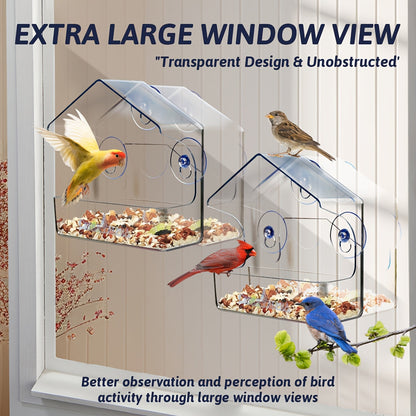 Mangeoire à oiseaux pour fenêtre en plastique transparent avec ventouses puissantes – Mangeoire extérieure transparente pour observer les oiseaux de près, sans pile nécessaire, nichoir de fenêtre durable pour oiseaux sauvages