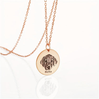 Personalized Pet Photo & Name Necklace - Custom Engraved Stainless Steel Circle Pendant for Pet Lovers, Handmade Dog Cat Memorial Jewelry Gift for Birthday Christmas, Gold & Rose Gold