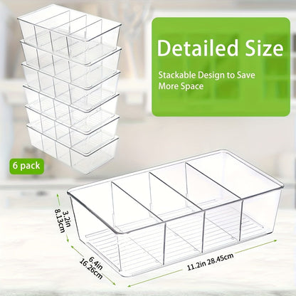 Ensemble de 6 bacs de rangement transparents en plastique pour cuisine, réfrigérateur, placard, garde-manger, snacks, épices et sachets de condiments
