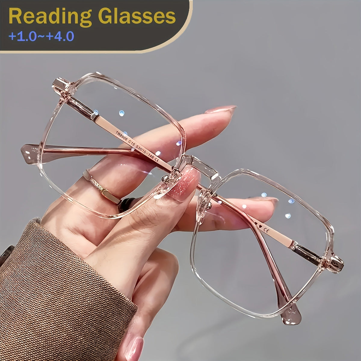 Lunettes de lecture surdimensionnées anti-lumière bleue pour hommes et femmes – Lunettes de repos pour écran à verres transparents, charnières à ressort en métal, dioptries de +1,0 à +4,0, 4 couleurs