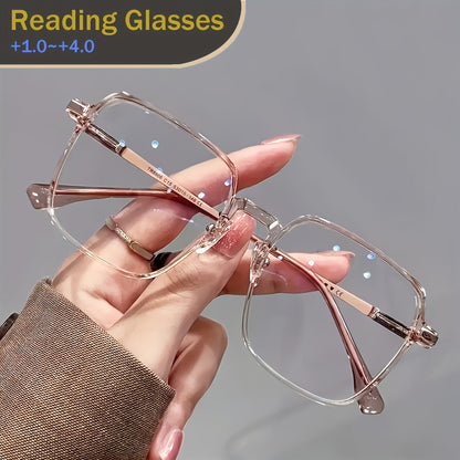 Lunettes de lecture surdimensionnées anti-lumière bleue pour hommes et femmes – Lunettes de repos pour écran à verres transparents, charnières à ressort en métal, dioptries de +1,0 à +4,0, 4 couleurs