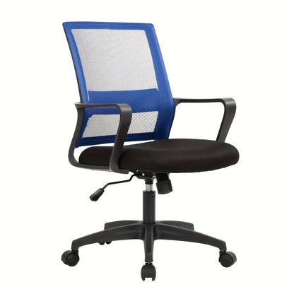 Chaise de bureau ergonomique à dossier moyen en filet, pivotante à 360°, base à 5 roulettes, support lombaire, chaise d'ordinateur pour bureau à domicile - Capacité de 250 lb, disponible en noir, gris, bleu, blanc et rose