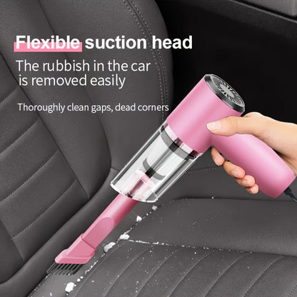 Aspirateur de voiture portable 12 V, aspirateur filaire puissant pour poils d'animaux et poussière, moteur silencieux, kit d'accessoires inclus, design compact pour le nettoyage intérieur de voiture – Rose