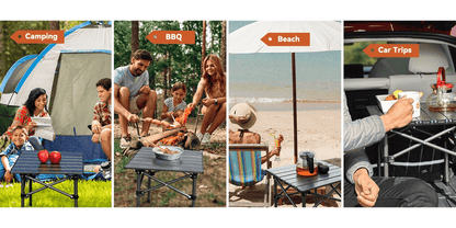 Table de camping pliante portable, table d'extérieur légère et rétractable avec sac de transport, pieds robustes, grande surface plane pour pique-nique, barbecue, plage, randonnée, hayon, design compact et durable, tailles L et XL