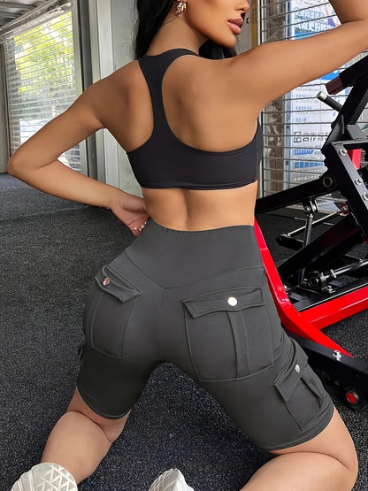 Shorts de yoga taille haute pour femme avec poches – Shorts de sport extensibles et doux, couleur unie, pour le yoga, la gym et la course, coupe flatteuse, vêtements de sport pour le printemps, l'été et l'automne