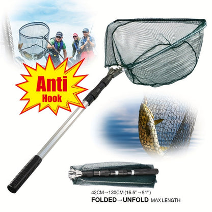 Épuisette de pêche pliable avec manche télescopique en alliage d'aluminium – 3 tailles 86 cm, 110 cm, 130 cm, filet métallique escamotable pour poissons, crabes, écrevisses et crevettes, équipement de pêche portable