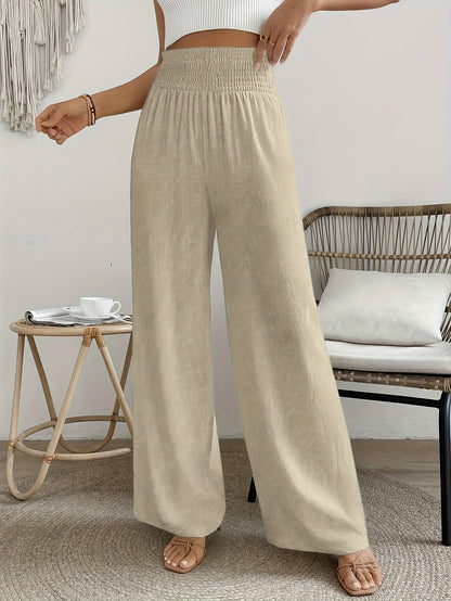 Pantalon élégant taille haute pour femme, couleur unie, matière lisse légèrement extensible - Pantalon décontracté chic, lavable en machine, idéal pour le printemps, l'été, l'automne, le bureau ou le quotidien
