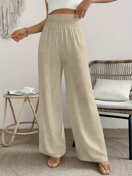 Women's High-Waist Elegant Solid Color Pants Smooth Micro Elasticity Trousers - Casual Chic Machine Washable Bottoms for Spring Summer Fall Office Daily Wear