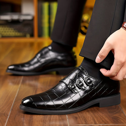 Chaussures habillées à double boucle pour homme, texture façon pierre, mocassins à enfiler – Style Oxford élégant et tendance pour le travail, les mariages et les grandes occasions, tailles US 6 à 12,5