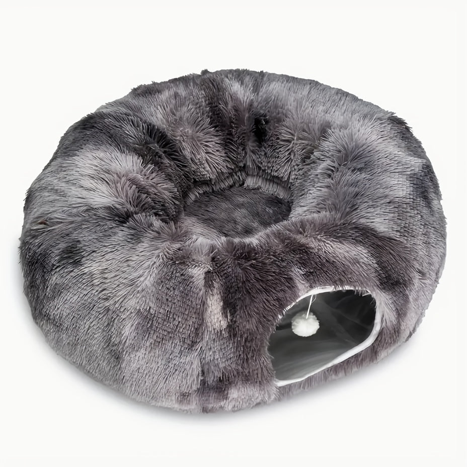 Tunnel pour chat avec lit et trou d'observation – Jouet d'intérieur en peluche douce, cachette multifonctionnelle et parc d'attractions pour chats, chatons et lapins, inclut un foulard pour animal de compagnie, tailles petit, moyen et grand