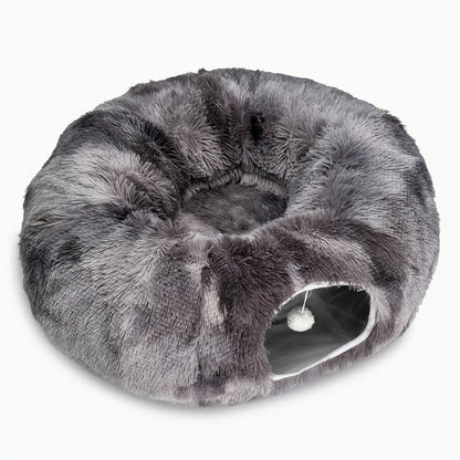 Tunnel pour chat avec lit et trou d'observation – Jouet d'intérieur en peluche douce, cachette multifonctionnelle et parc d'attractions pour chats, chatons et lapins, inclut un foulard pour animal de compagnie, tailles petit, moyen et grand