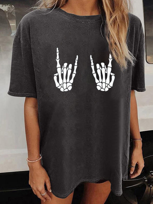 T-shirt femme à motif tête de mort, col rond, manches courtes, haut d'été décontracté et ample, t-shirt graphique tendance pour Halloween, S-XXL, plusieurs couleurs