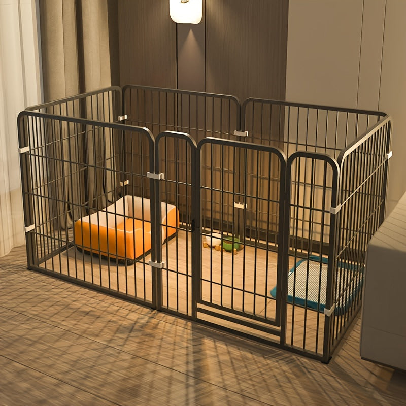 Enclos pour chien d’intérieur en acier inoxydable – Parc pour animaux multifonction avec zones de repos, de jeu et d’apprentissage de la propreté pour petits et moyens chiens, pré-assemblé pour une installation facile, noir ou blanc