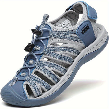 Sandales de randonnée fermées pour femmes, sandales aquatiques légères et antidérapantes avec lacets élastiques réglables et bride auto-agrippante, chaussures de sport respirantes pour la plage, le camping, la pêche, les voyages et la marche