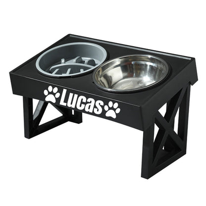 Gamelle surélevée personnalisée en acier inoxydable avec ralentisseur, double bol réglable en hauteur pour nourriture et eau pour chiens et chats de taille moyenne à grande