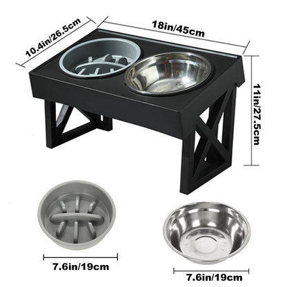 Gamelle surélevée personnalisée en acier inoxydable avec ralentisseur, double bol réglable en hauteur pour nourriture et eau pour chiens et chats de taille moyenne à grande