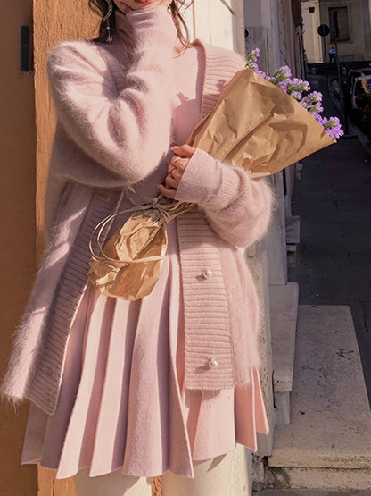 Gilet à col en V boutonné pour femme, pull en maille style vintage en suédine à manches longues, automne hiver – Blanc Lavande Rose Gris Bleu Jaune Taille unique
