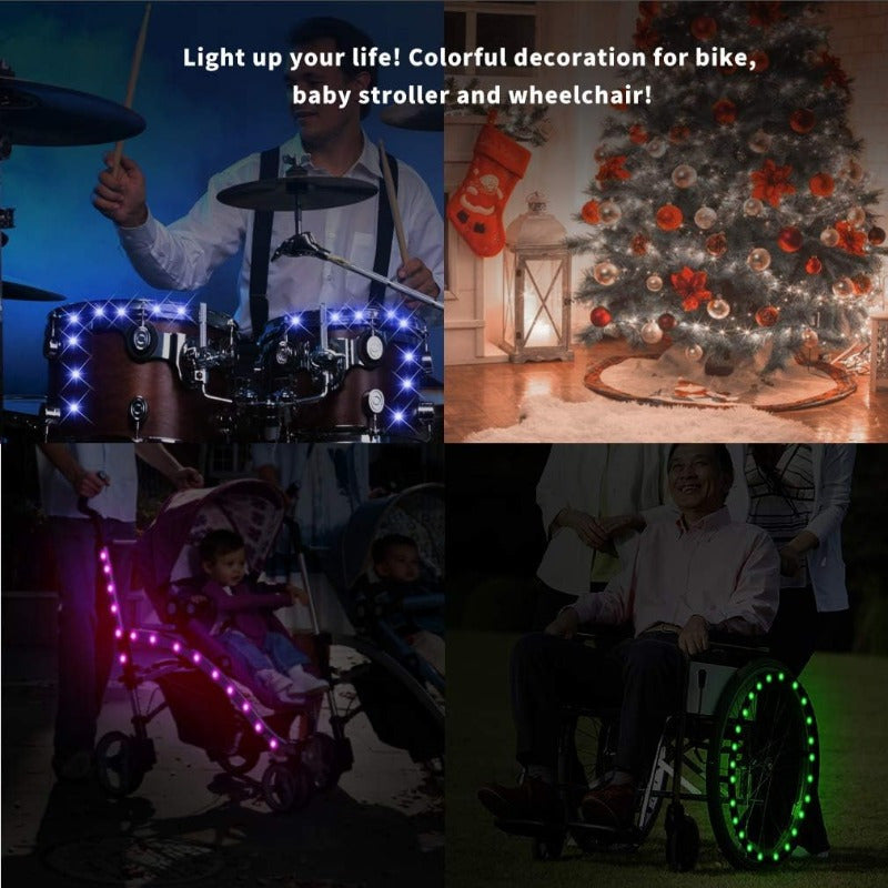Lot de 2 lumières LED pour roues de vélo - Éclairage de rayons ultra-lumineux pour vélo, avertisseur de sécurité pour cyclisme de nuit, accessoires de décoration multicolores pour vélo