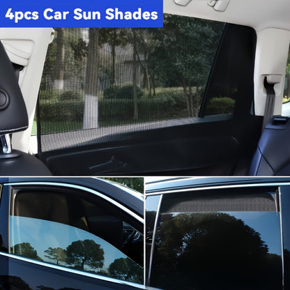 Rideaux de soleil magnétiques pour voiture, lot de 4 - Filet noir anti-UV et isolation thermique, installation facile sur vitres et pare-brise, ajustement universel pour voitures, SUV et camions
