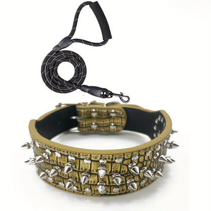 Ensemble collier et laisse pour chien à clous et rivets – Collier en cuir synthétique style punk rock pour dressage et promenade, ajustable et robuste avec boucle en métal pour petits, moyens et grands chiens