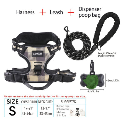 Ensemble harnais et laisse pour chien 4 pièces, gilet réfléchissant en Oxford anti-traction et anti-étranglement avec laisse, distributeur de sacs à déjections et poignée de contrôle facile, pour chiens moyens et grands, dressage et promenade en extérieur