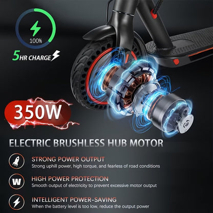 Trottinette électrique pliable pour adultes, moteur 350 W, autonomie de 34 km, compatible avec application, pneus 8,5 pouces, 3 modes de vitesse, écran LED, frein arrière, e-trottinette urbaine portable, noire