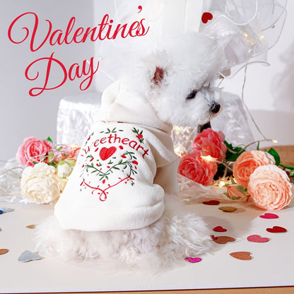 Sweat-shirt pour chien motif cœur d'amour, sweat à capuche pour la Saint-Valentin – Pull mignon pour petits chiens, tenue fine pour animal de compagnie printemps-automne, XS à XL, convient aux bichons, poméraniens, schnauzers, teddy, blanc