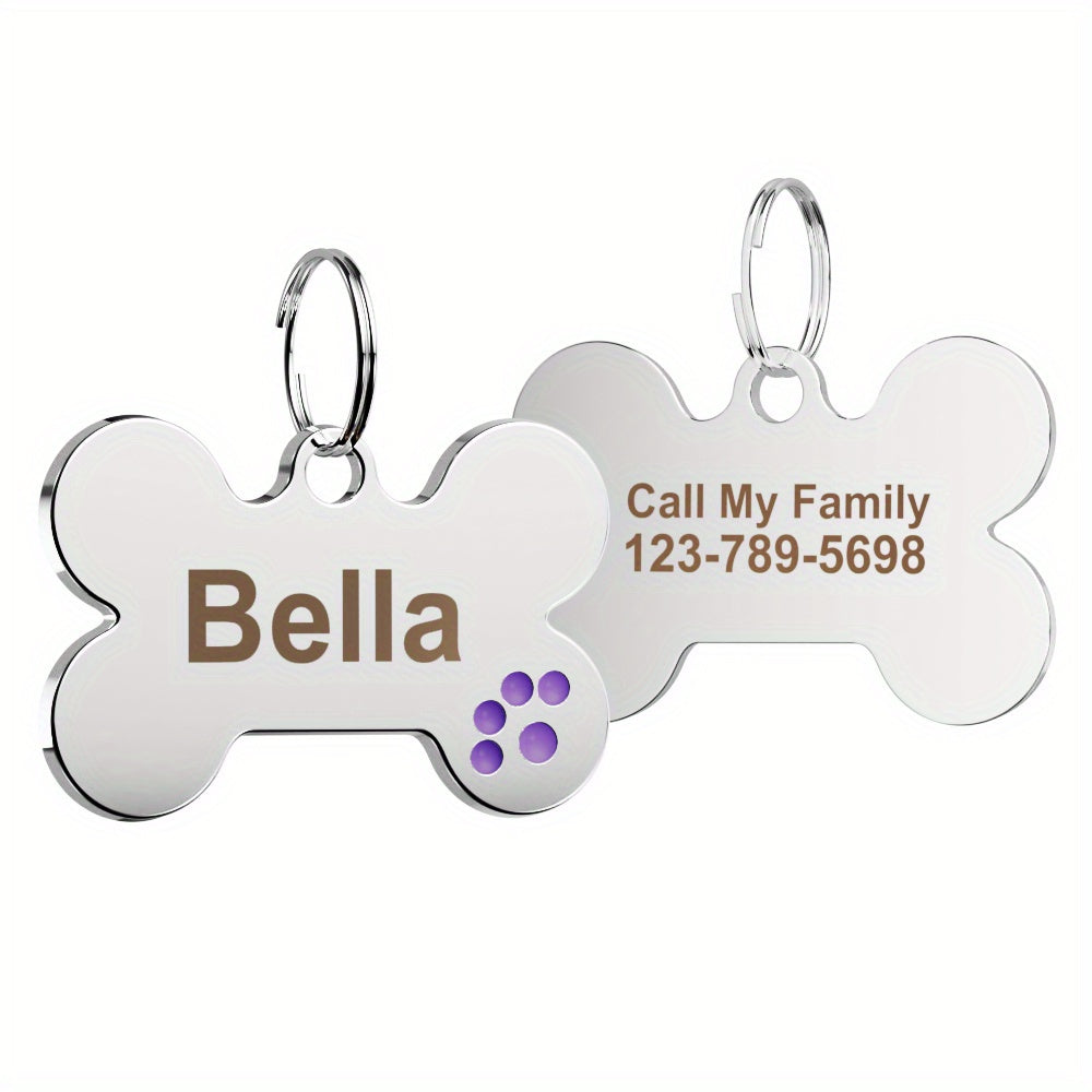 Médaille pour chien en forme d'os à glisser sur le collier, gravure personnalisée avec empreinte de patte - Plaque d'identification brillante pour chiens et chats, cadeau de Noël pour propriétaires d'animaux